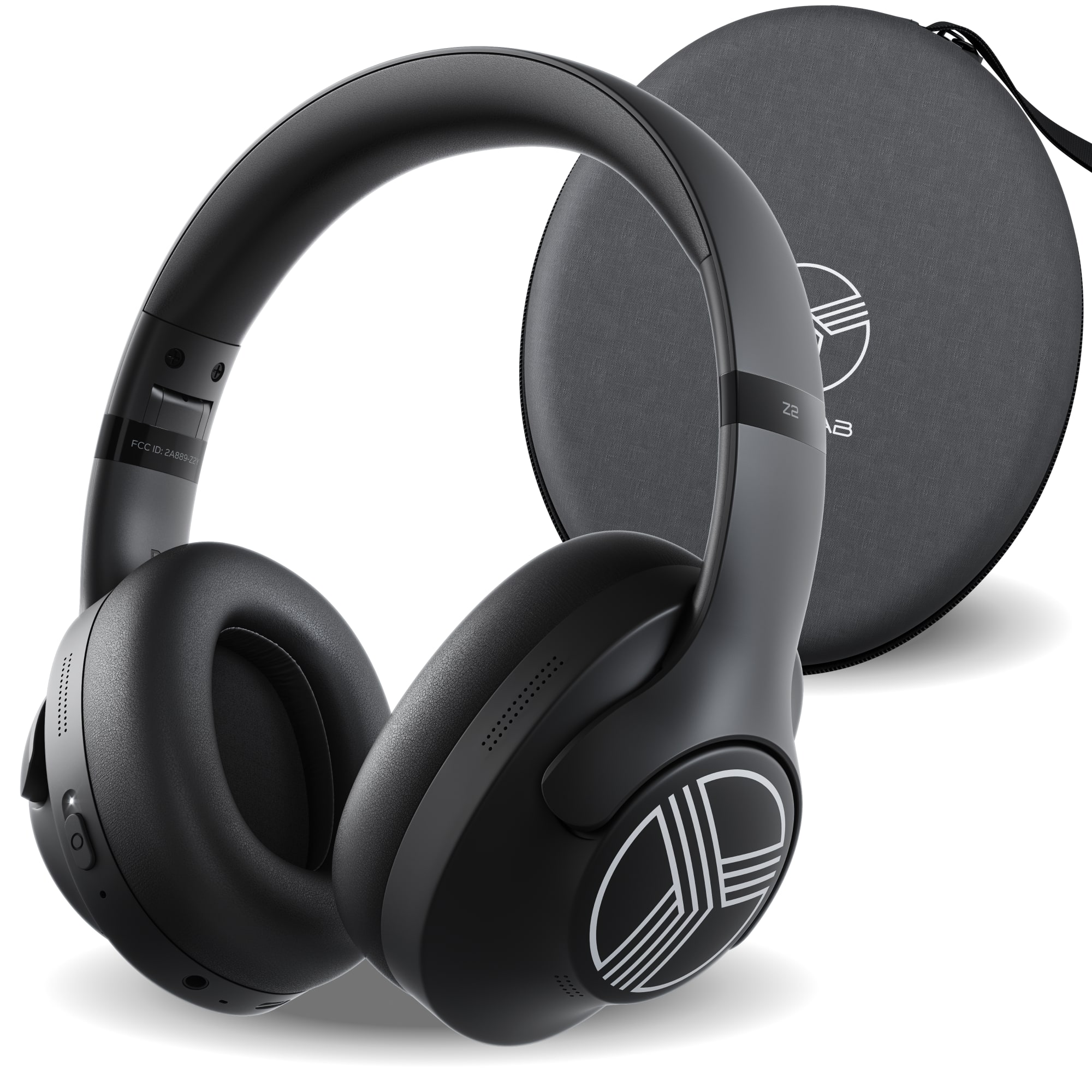 TREBLAB - Z2-B ANC Workout Headphones, Signature HD Sound, Deep Bass, 58H Battery, Foldable Over Ear Bluetooth - Black with white logo