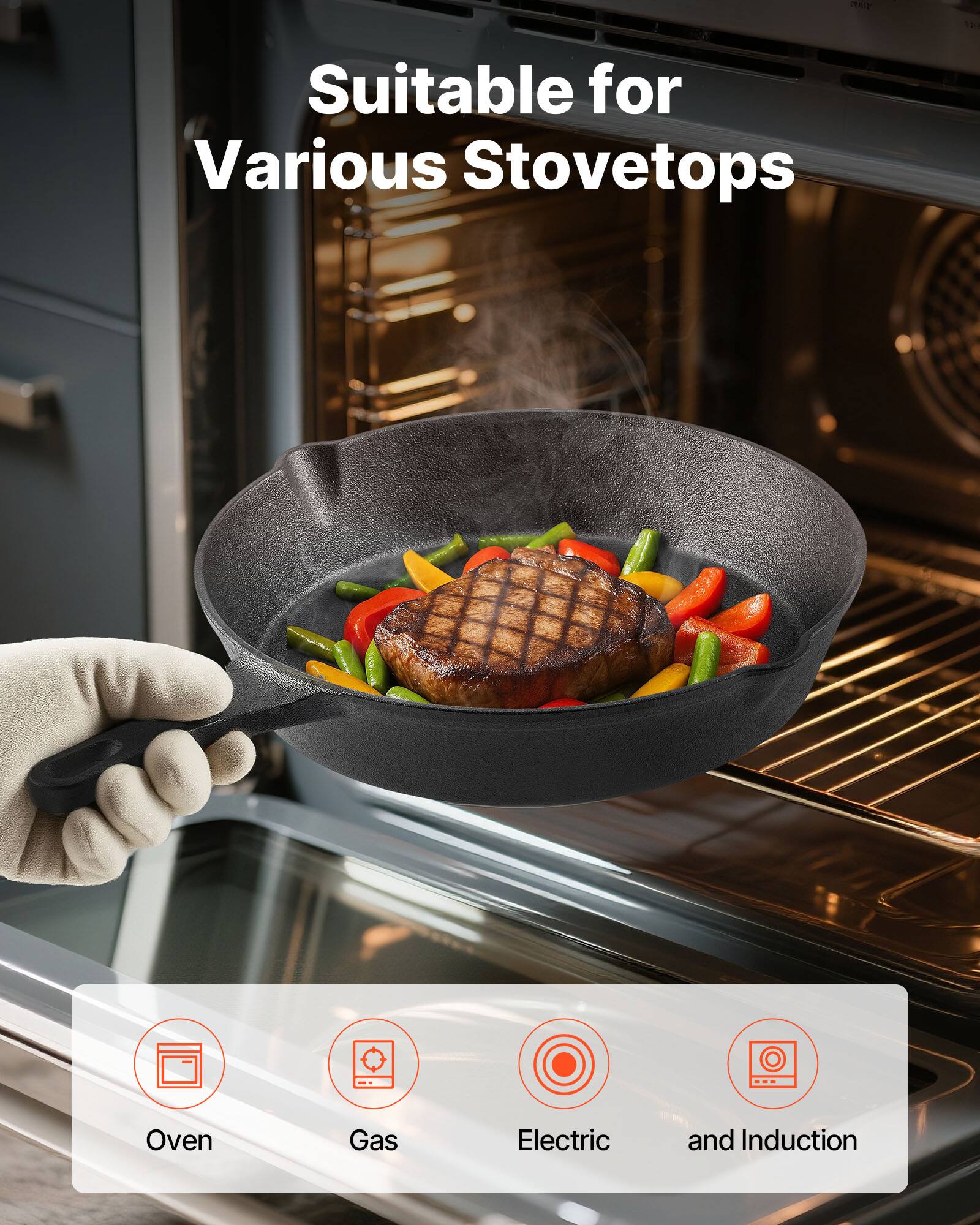 Suitable for Various Stovetops

Oven  
Gas  
Electric  
and Induction