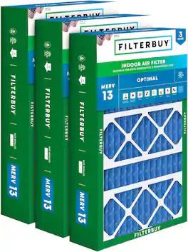 Filterbuy - 15.75x27.63x3.50 MERV 13 Smoke & Allergy Defense, Pleated HVAC AC Furnace Air Filters Replacement for AprilAire (3-Pack) - Blue