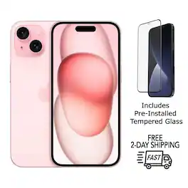 Apple - Refurbished Excellent - iPhone 15 A2846 (Fully Unlocked) 128GB w/ Pre-Installed Tempered Glass - Pink