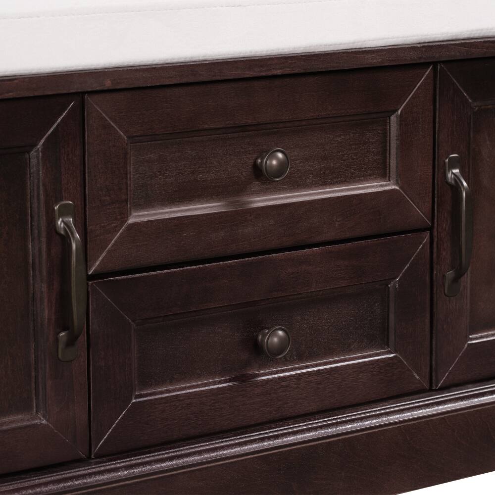 Alt View 7. Ropilly - Ropilly Espresso Storage Bench with Cushion, Entryway Shoe Bench with Drawers and Cabinets, Wood Mudroom Seating - Espresso.