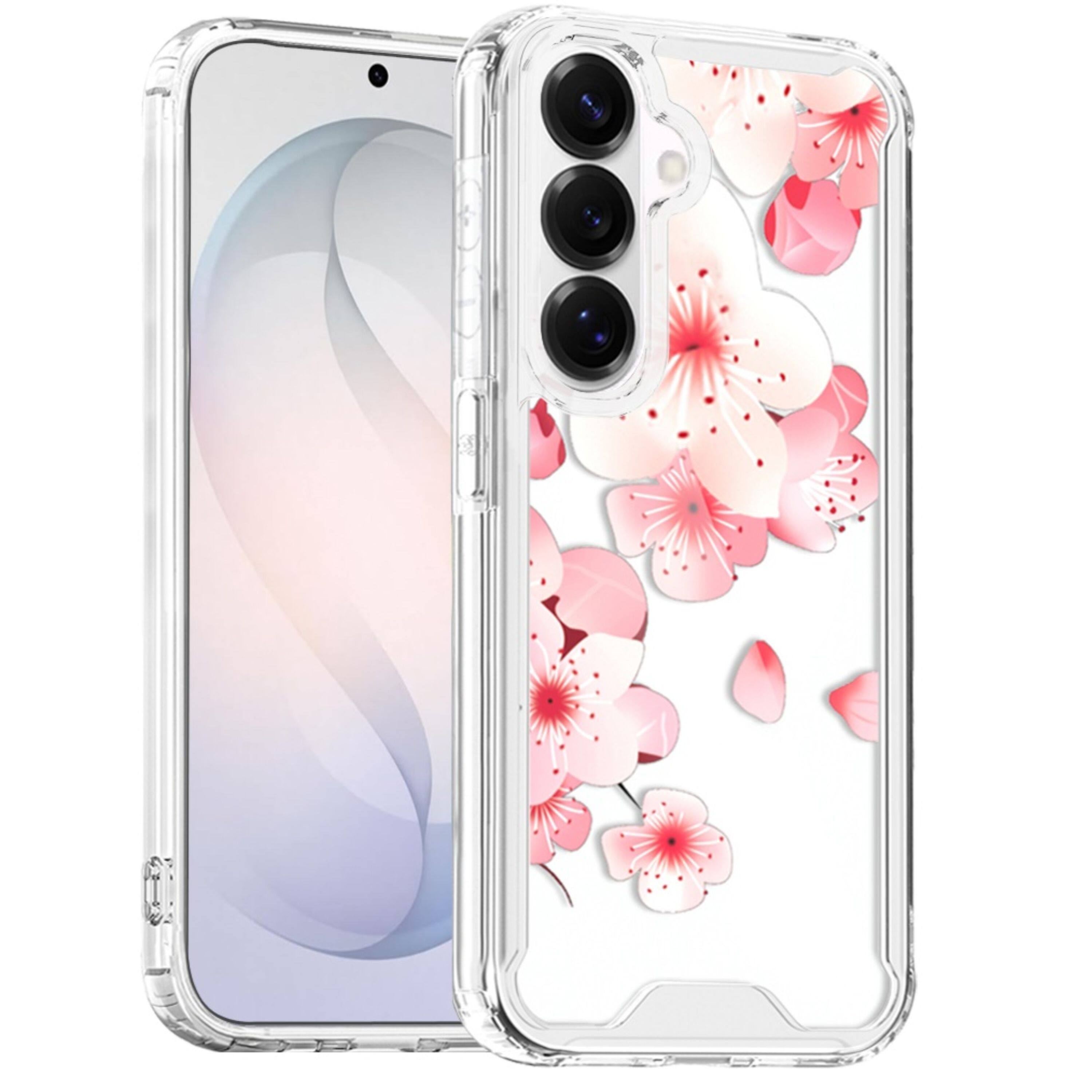 Angle. Kitcheniva - Cute Print Design On Clear TPU Cover Plus Tempered Glass For Samsung S26 FE Cherry Blossom - Multicolor.