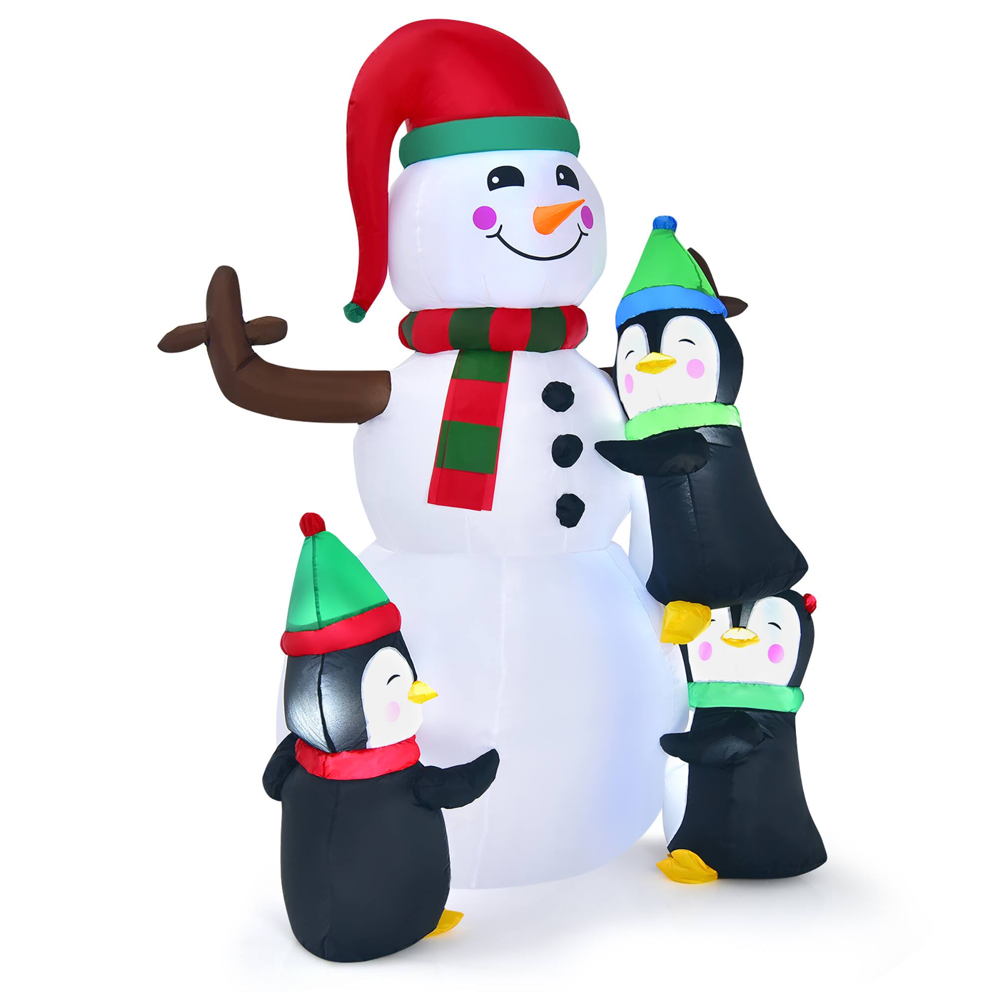 Alt View 1. Costway - 6ft Christmas Inflatable Snowman with Penguins Quick Blow up Snowman - Multicolor.
