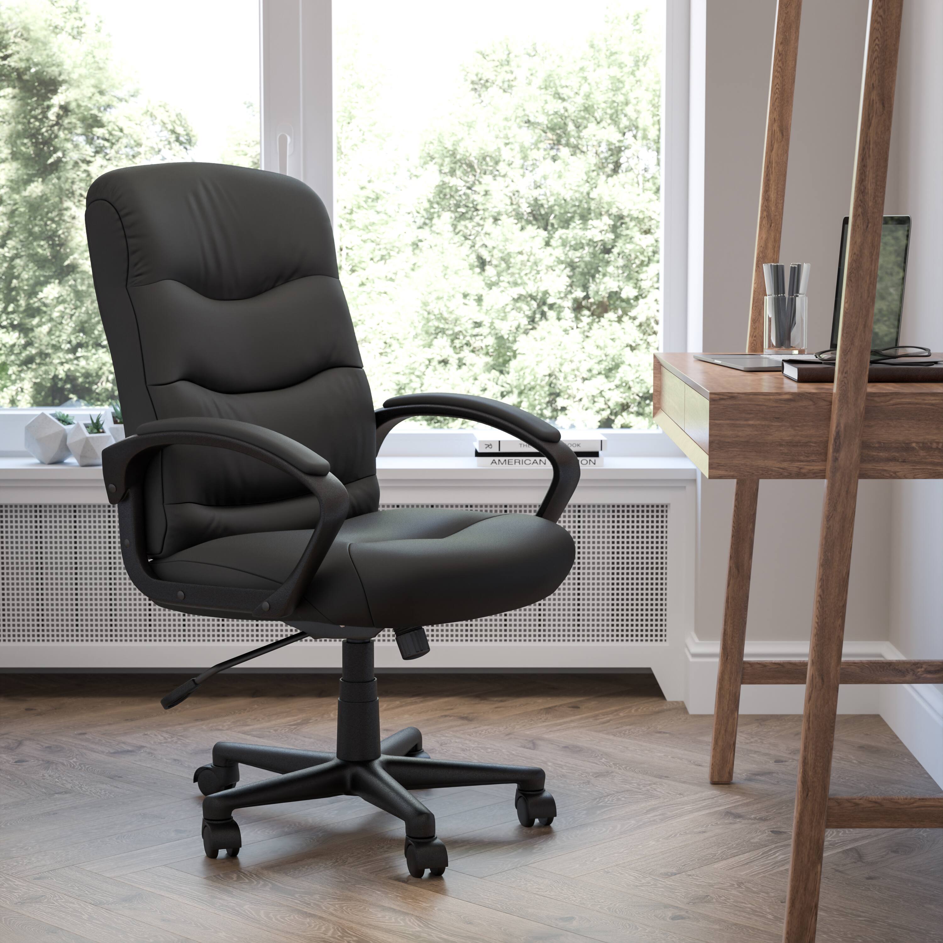 Alt View 1. Emma + Oliver - Mid-Back Fabric Executive Swivel Office Chair with Three Line Horizontal Stitch Back and Arms - Black.