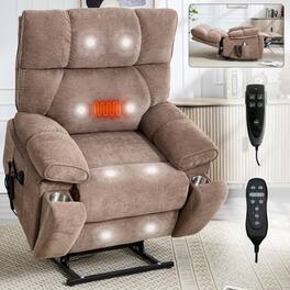 GOODSILO - Large Dual Motor Electric Power Lift Recliner with Massage and Lumbar Heat Functions for Ultimate Comfort - Brown