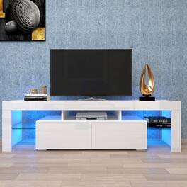 GOODSILO - Modern Entertainment Center with LED Lights, Fits Up to 70 Inch TVs - White