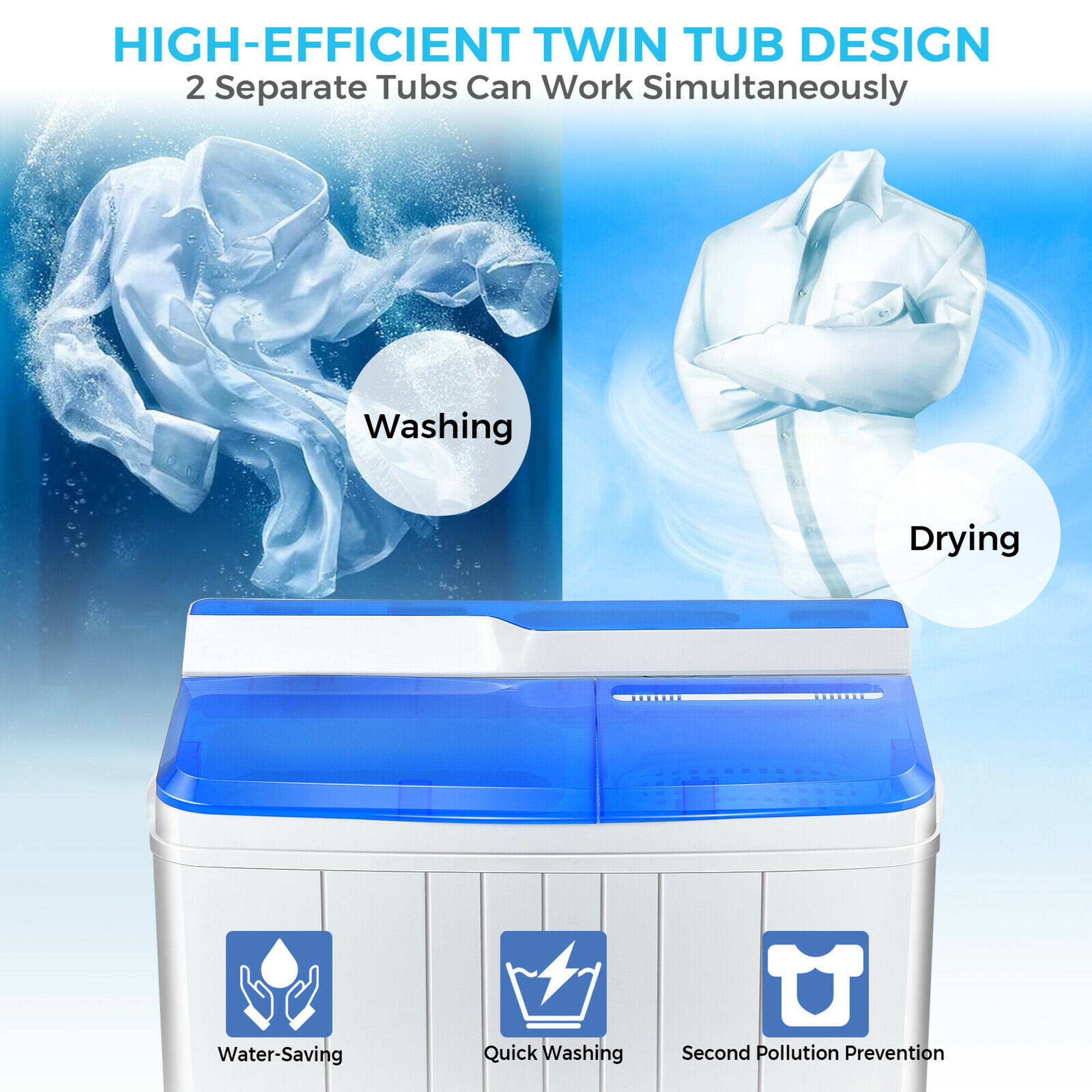 HIGH-EFFICIENT TWIN TUB DESIGN  
2 Separate Tubs Can Work Simultaneously  

Washing  
Drying  

Water-Saving  
Quick Washing  
Second Pollution Prevention