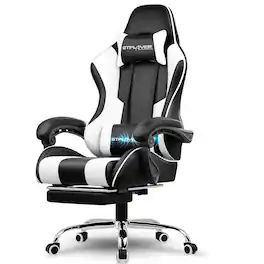 GTPlayer - Gaming Chair Faux Leather Height Adjustable Computer Chair with Footrest and Headrest - White