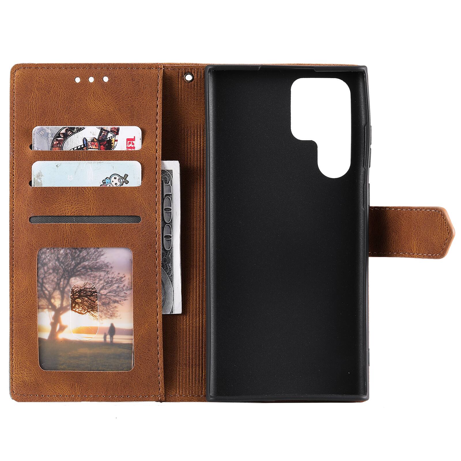 Angle. Dteck - Wallet Case for Samsung Galaxy S24 Ultra,Vintage PU Leather Flip Card Holder Kickstand Magnetic Closure Phone Cover - Brown.