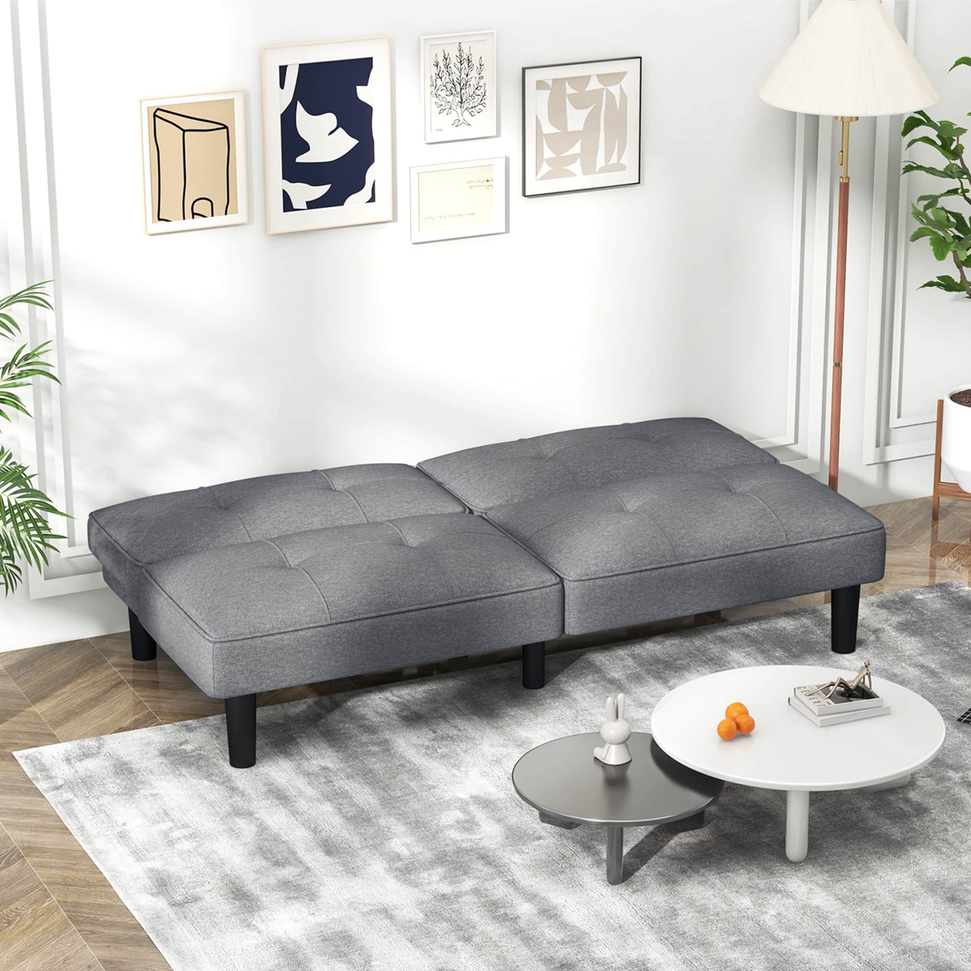 Alt View 2. Costway - Convertible Folding Futon Sofa Bed with 6-Position Adjustable Backrest Cushion - Gray.