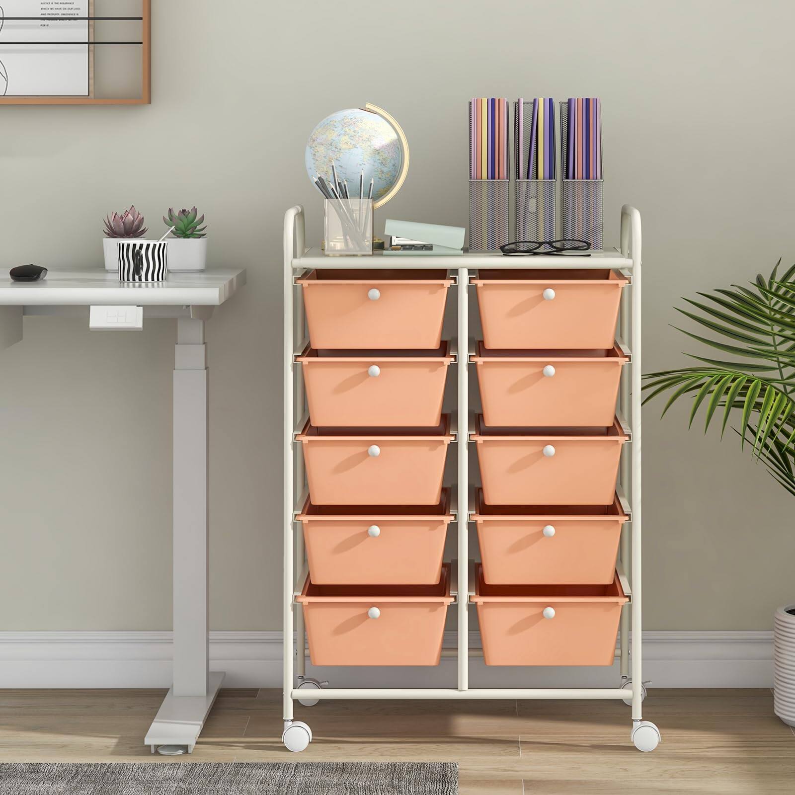 Alt View 1. Ecooso - 10-Drawer Mobile Rolling Storage Cart, Drawer Organizer for Craft Supplies, Office and Home Storage - Peach.
