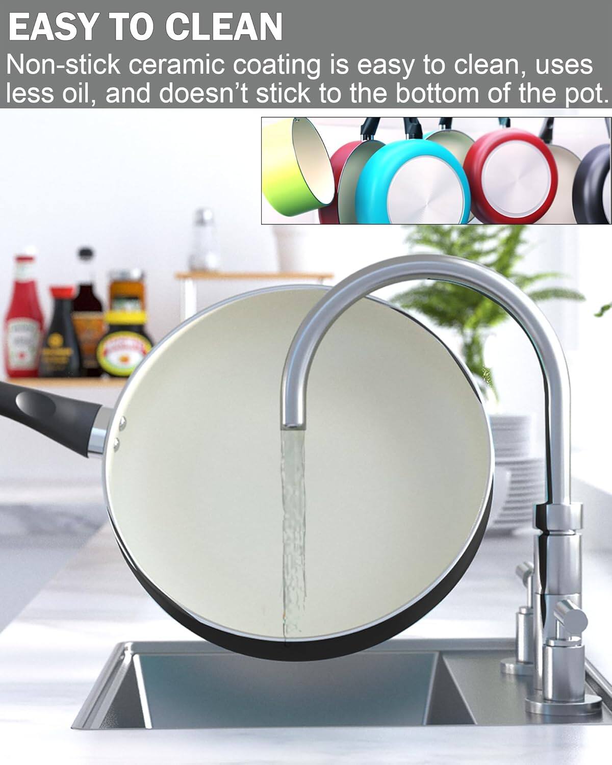 EASY TO CLEAN

Non-stick ceramic coating is easy to clean, uses less oil, and doesn't stick to the bottom of the pot.