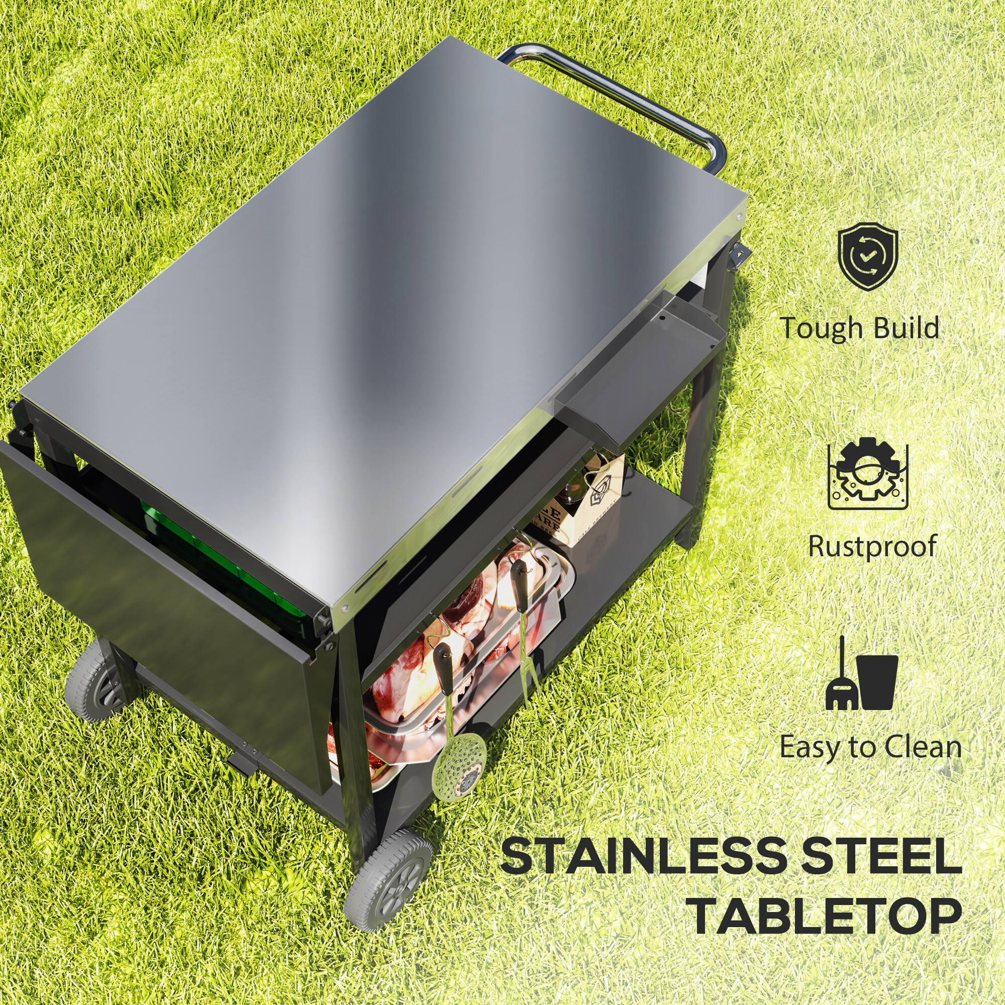 Tough Build, Rustproof, Easy to Clean, Stainless Steel Tabletop