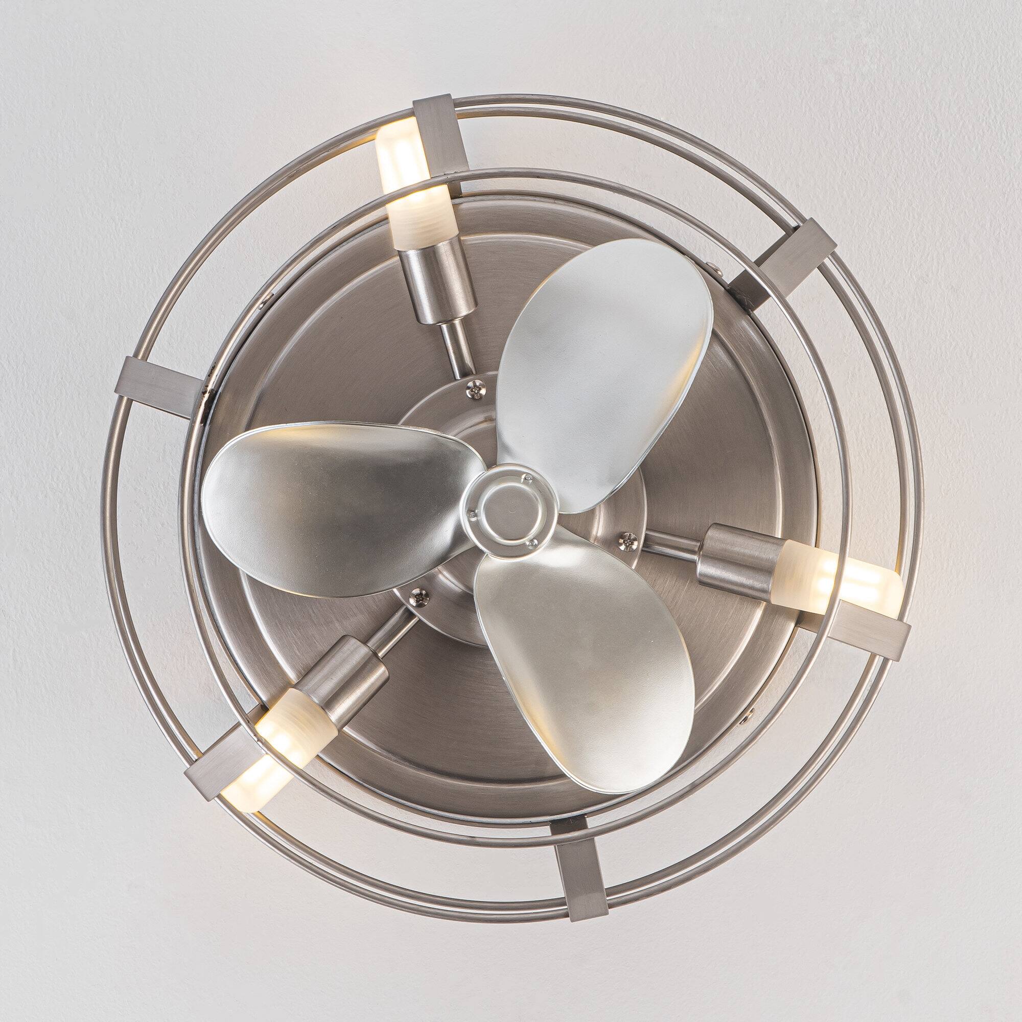 Alt View 5. Parrot Uncle - 12.2" Industrial Metal Caged Flush Mount Ceiling Fan with Light - Nickel.