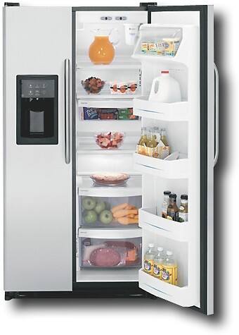 Front Standard. GE - 25.0 Cu. Ft. Side-by-Side Refrigerator with Thru-the-Door Ice and Water - Stainless-Steel (Special Order).