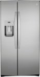 Front Zoom. GE - 25.1 Cu. Ft. Side-By-Side Refrigerator with External Ice & Water Dispenser - Stainless Steel.