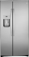 GE - 25.1 Cu. Ft. Side-By-Side Refrigerator with External Ice & Water Dispenser - Stainless Steel - Front_Zoom