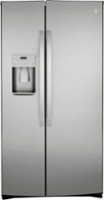 GE - 25.1 Cu. Ft. Side-By-Side Refrigerator with External Ice & Water Dispenser - Fingerprint resistant stainless steel - Front_Zoom