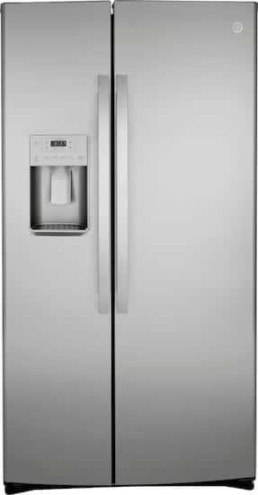 GE - 36 in. Wide 25.1 Cu. Ft. Side-By-Side Refrigerator with External Ice & Water Dispenser - Stainless Steel