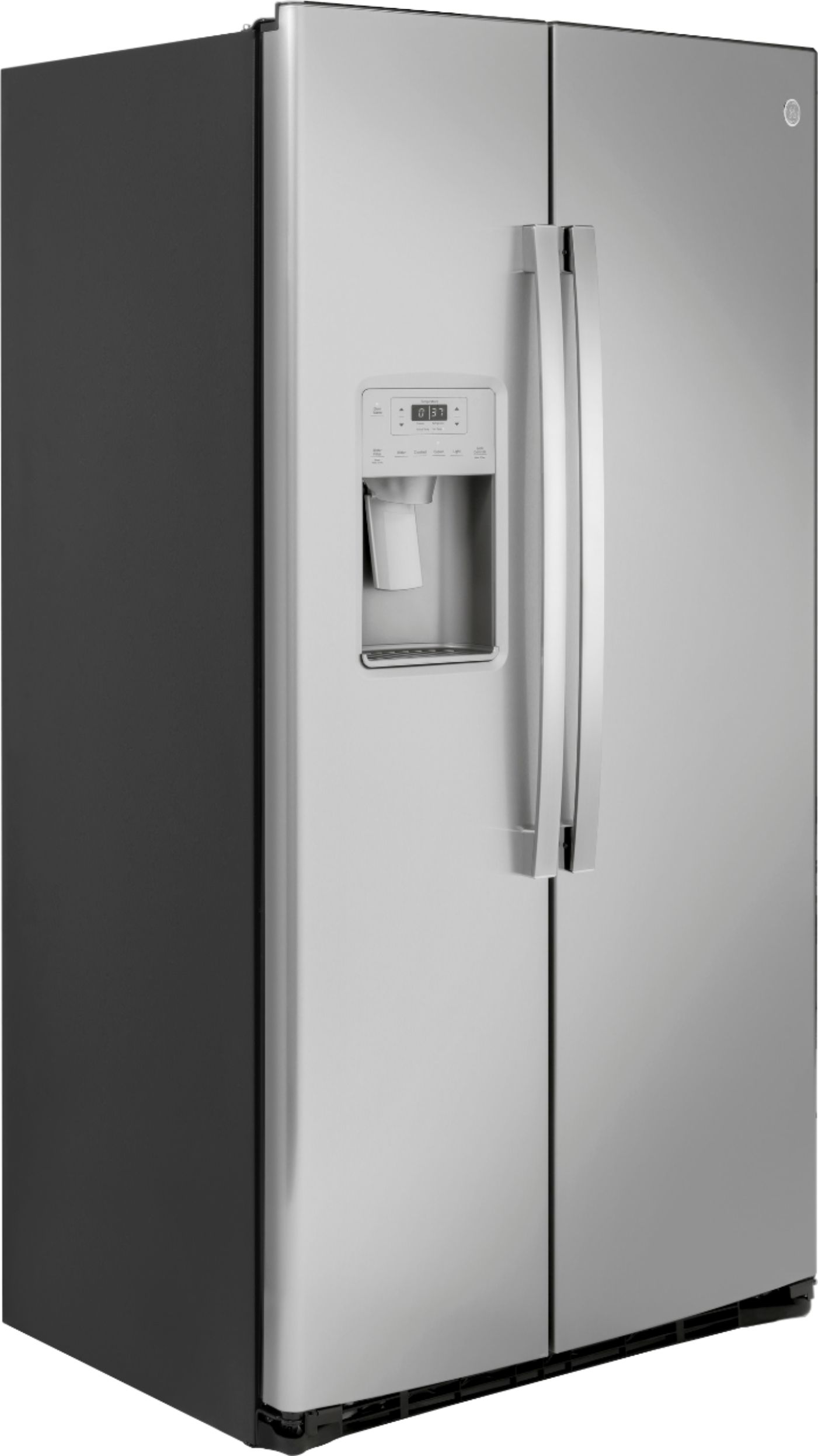 Angle View: GE - 23.2 Cu. Ft. Side-by-Side Refrigerator with Thru-the-Door Ice and Water - Stainless steel