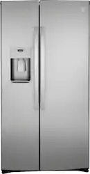 GE - 21.8 Cu. Ft. Side-by-Side Counter-Depth Refrigerator with Edge-to-Edge Glass Shelves - Stainless Steel - Front_Zoom