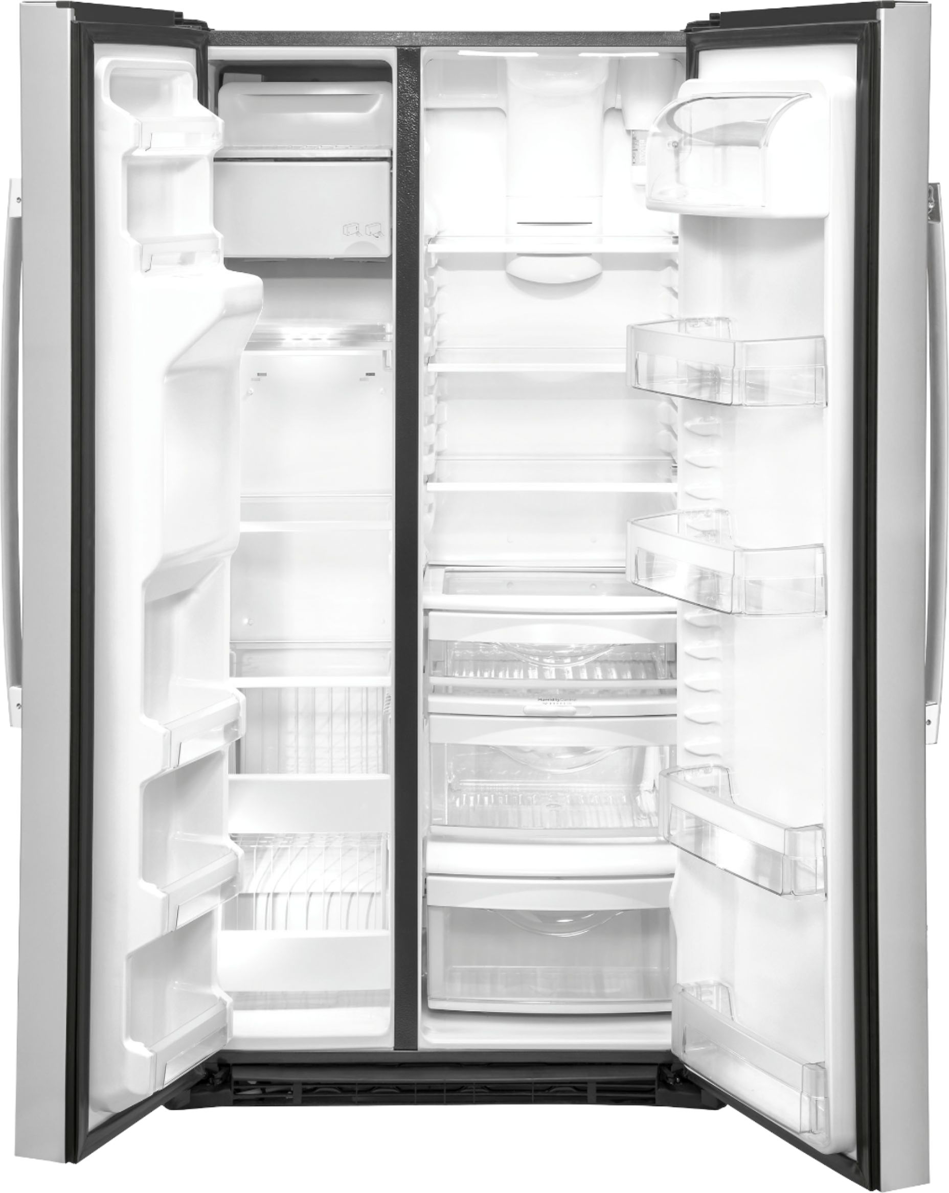 Left View: GE - 21.8 Cu. Ft. Side-by-Side Counter-Depth Refrigerator - Stainless steel