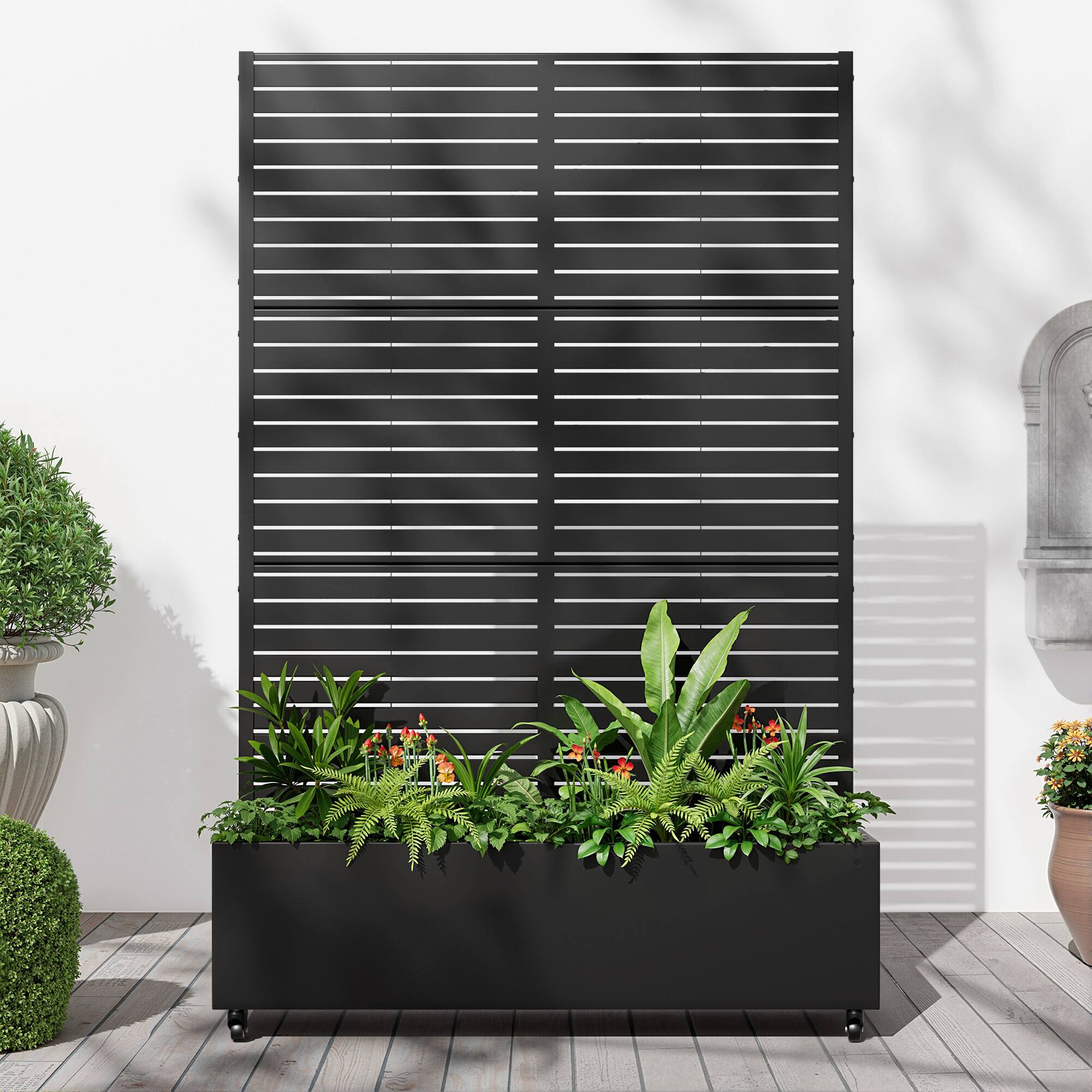 Alt View 1. PexFix - 72 in. H x 47 in. W Louvered Pattern Rectangle Metal Planter Box Raised Garden Beds with Trellis-Ideal for Balcony - Black.