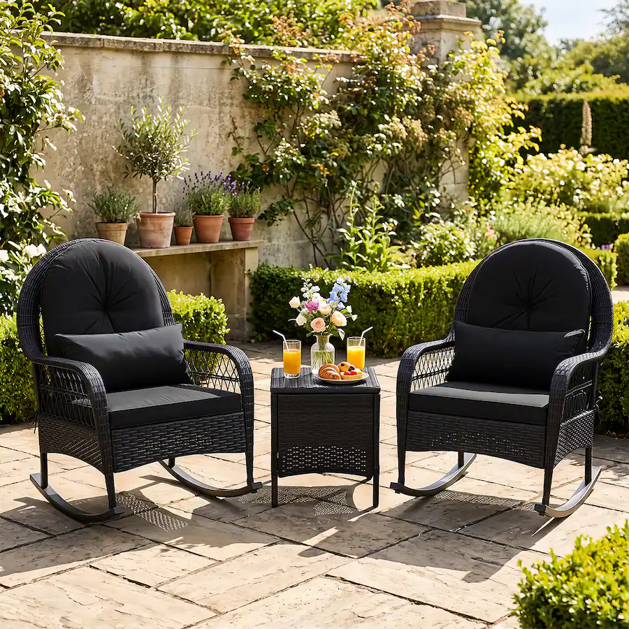 Patio Rattan Rocking Chair Gymax 2PCS Patio Wicker Rocking Chair Rattan Rocker Chair w/Thick ...