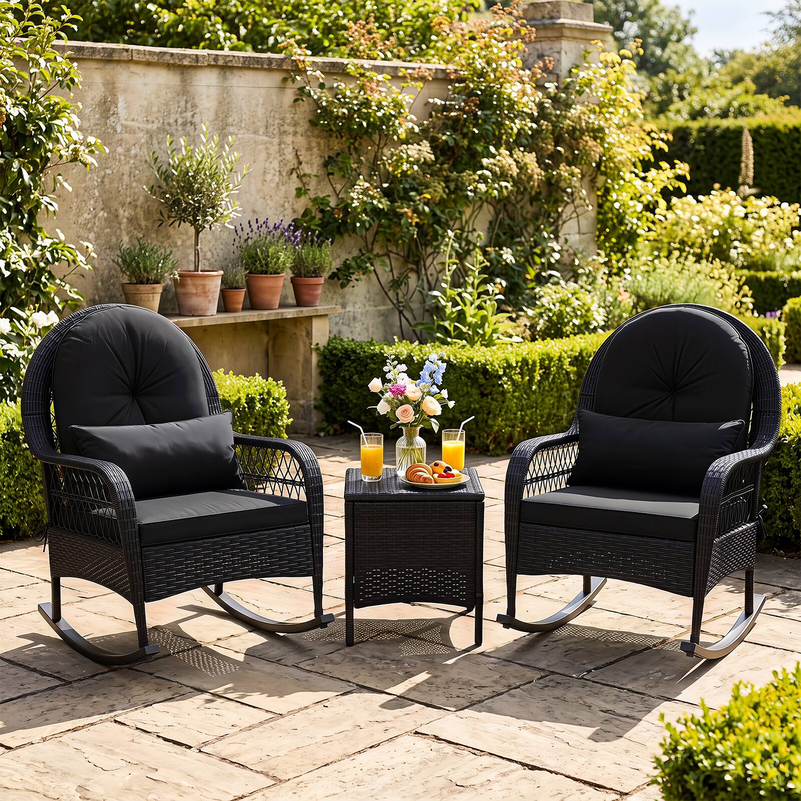 Alt View 1. Gymax - Gymax 2PCS Patio Wicker Rocking Chair Rattan Rocker Chair w/Thick Cushions Outdoor Black - Black.