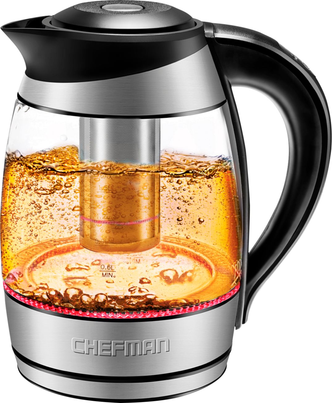 Left View: Chefman 1.7L Electric Kettle with w/ 360° Swivel Base - Stainless Steel