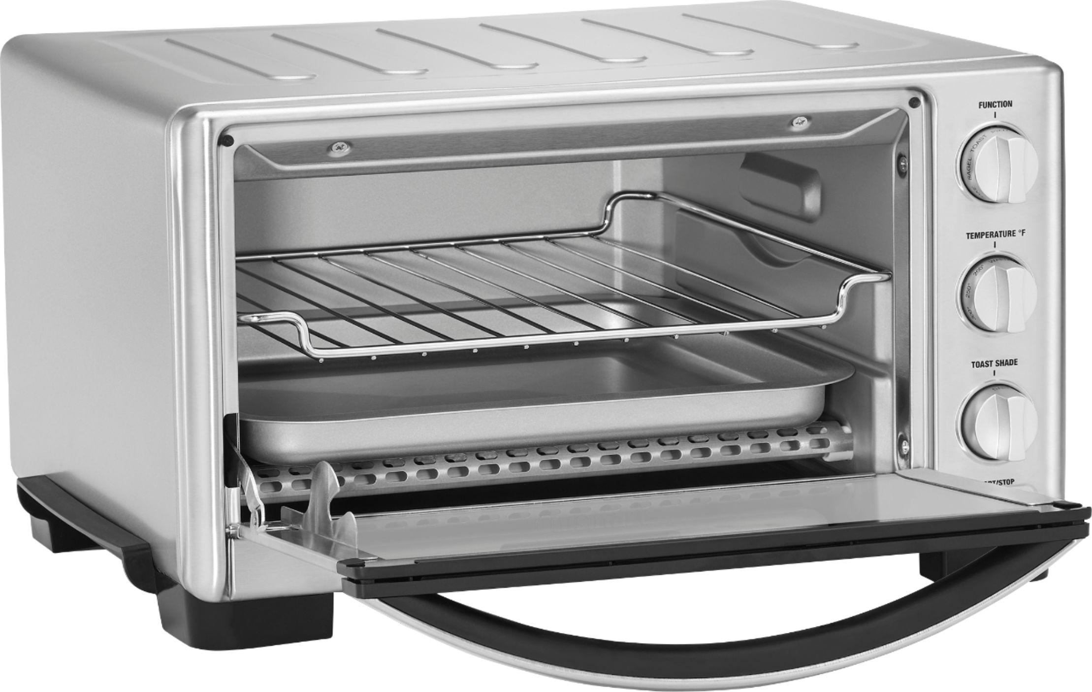 Angle View: GE - Quartz 6-Slice Toaster Oven with Convection Bake - Stainless Steel