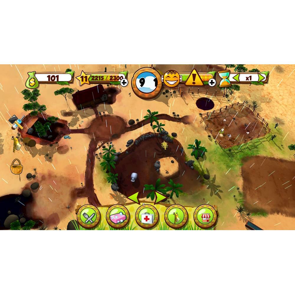 The image features a game with a desert setting, where a character is standing next to a palm tree. The game is set in a village, and there are several palm trees scattered throughout the scene. The game has a scoreboard that shows the player's progress, with a score of 101. The game also has a timer, indicating that the player has 2215 seconds left to complete the task.