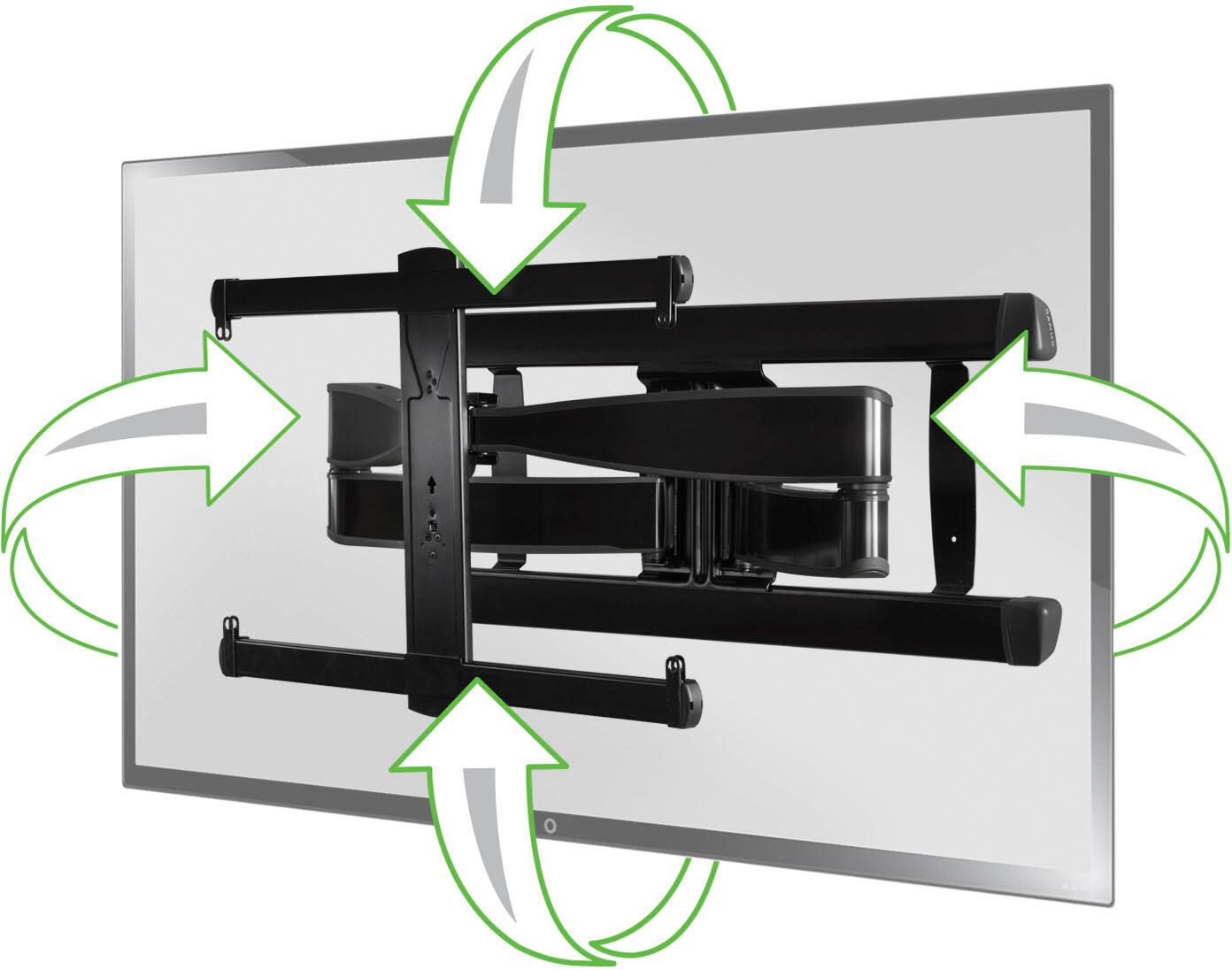 Left. SANUS Elite - Advanced Full-Motion TV Wall Mount for Most 42"-90" TVs up to 125 lbs - Tilts, Swivels, and Extends up to 28" From Wall - Black Brushed Metal.