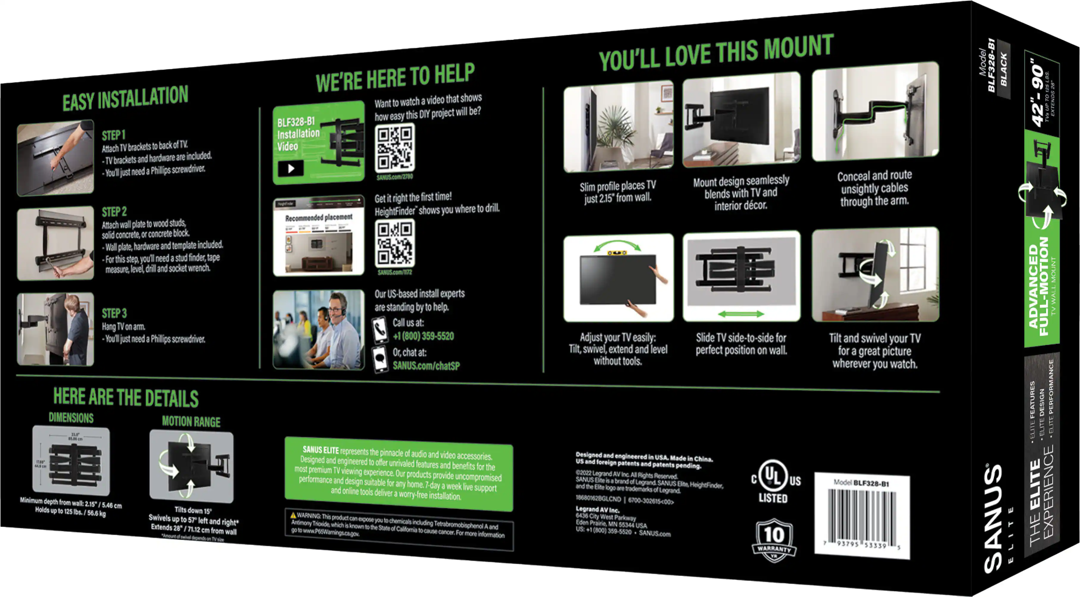 Alt View 20. SANUS Elite - Advanced Full-Motion TV Wall Mount for Most 42"-90" TVs up to 125 lbs - Tilts, Swivels, and Extends up to 28" From Wall - Black Brushed Metal.