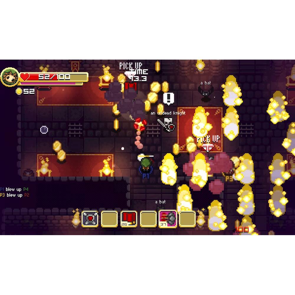 The image shows a video game with a character holding a bat, surrounded by explosions. The game is set in a dark and dangerous environment, with a fire in the background. The character is standing in front of a fire, and there are several explosions happening around them. The game is likely a first-person shooter, as the character is holding a weapon and navigating through the dangerous environment.