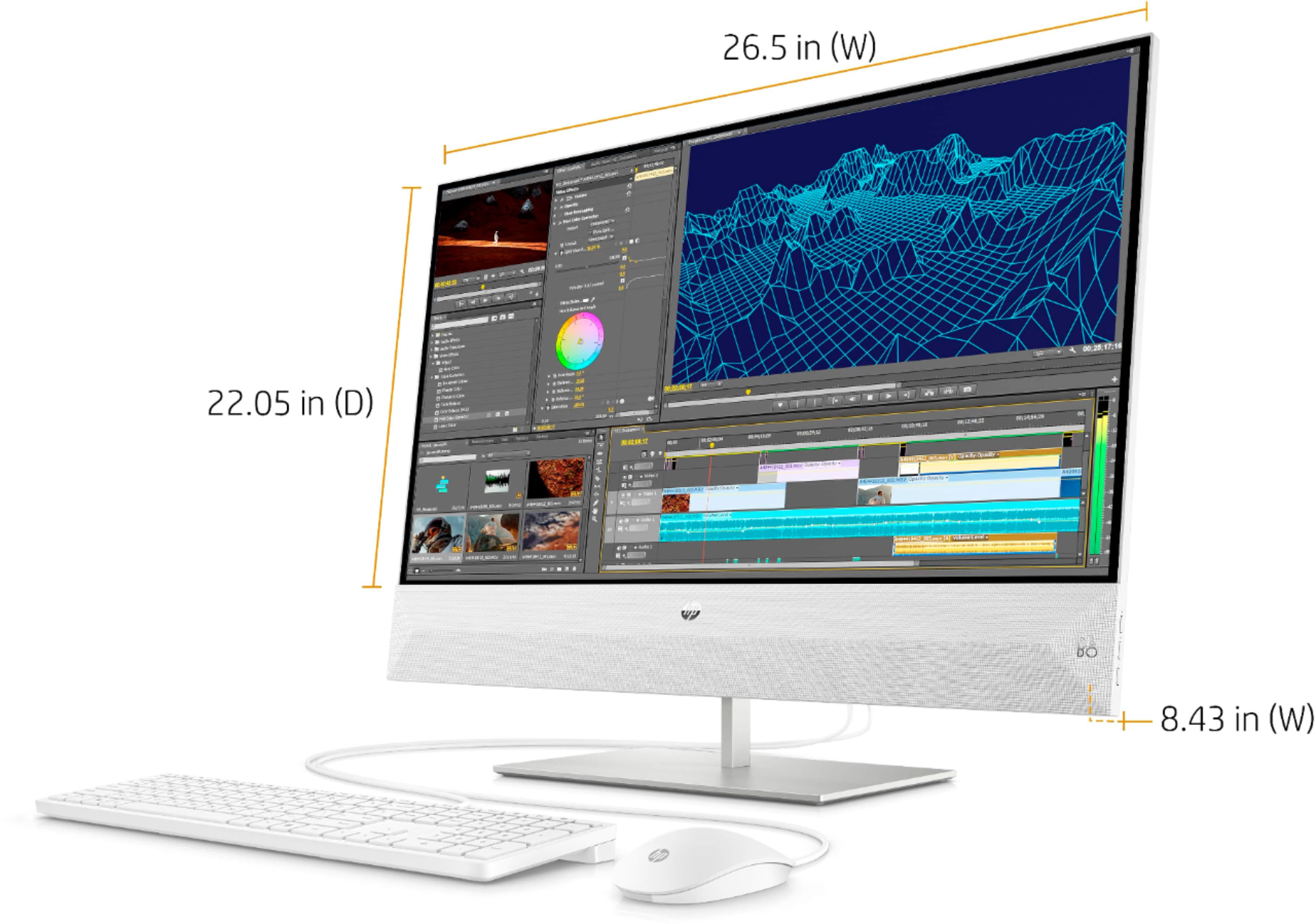 Left View: HP - Pavilion 24" Touch-Screen All-In-One - AMD Ryzen 5-Series - 8GB Memory - 256GB Solid State Drive - Snowflake White