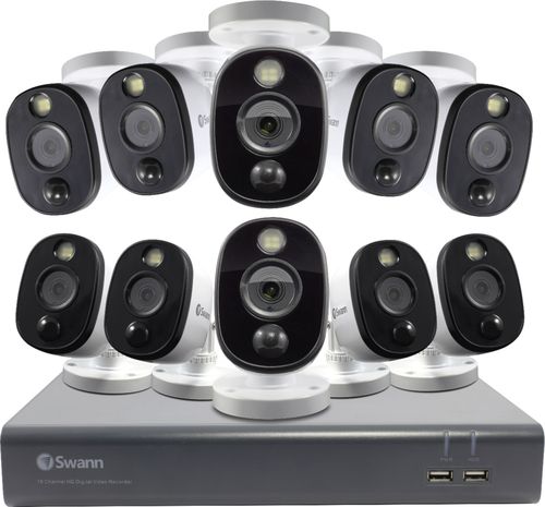Swann - 16-Channel, 10-Camera Indoor/Outdoor Wired 1080p 1TB DVR Surveillance System - Black/Gray/White