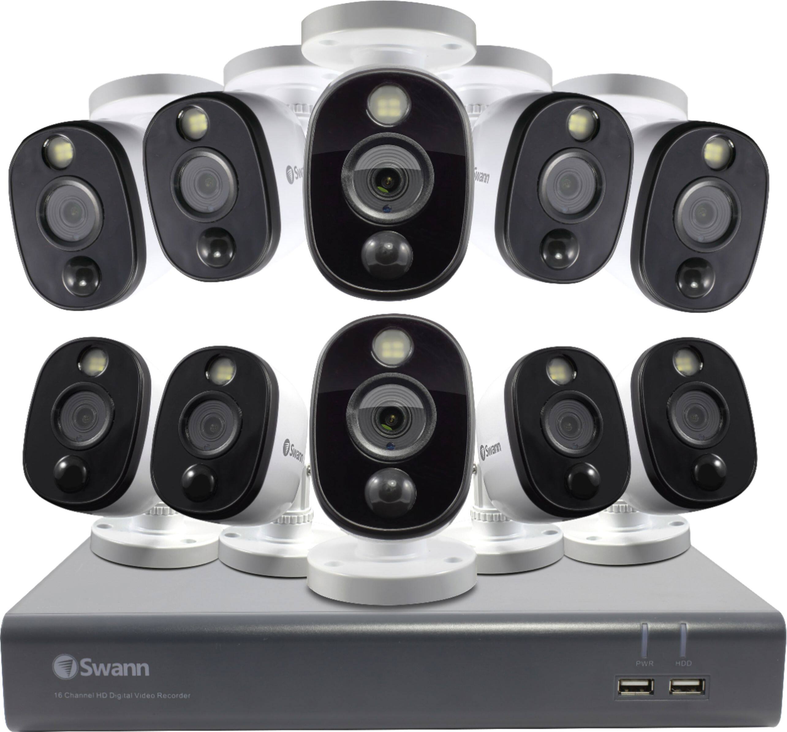 Front. Swann - 16-Channel, 10-Camera Indoor/Outdoor Wired 1080p 1TB DVR Surveillance System - Black/Gray/White.