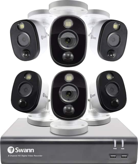 Swann 8 Channel 6 Camera Indoor Outdoor Wired 1080p 1tb Dvr Surveillance System Black Gray White Swdvk 845806wl Us Best Buy