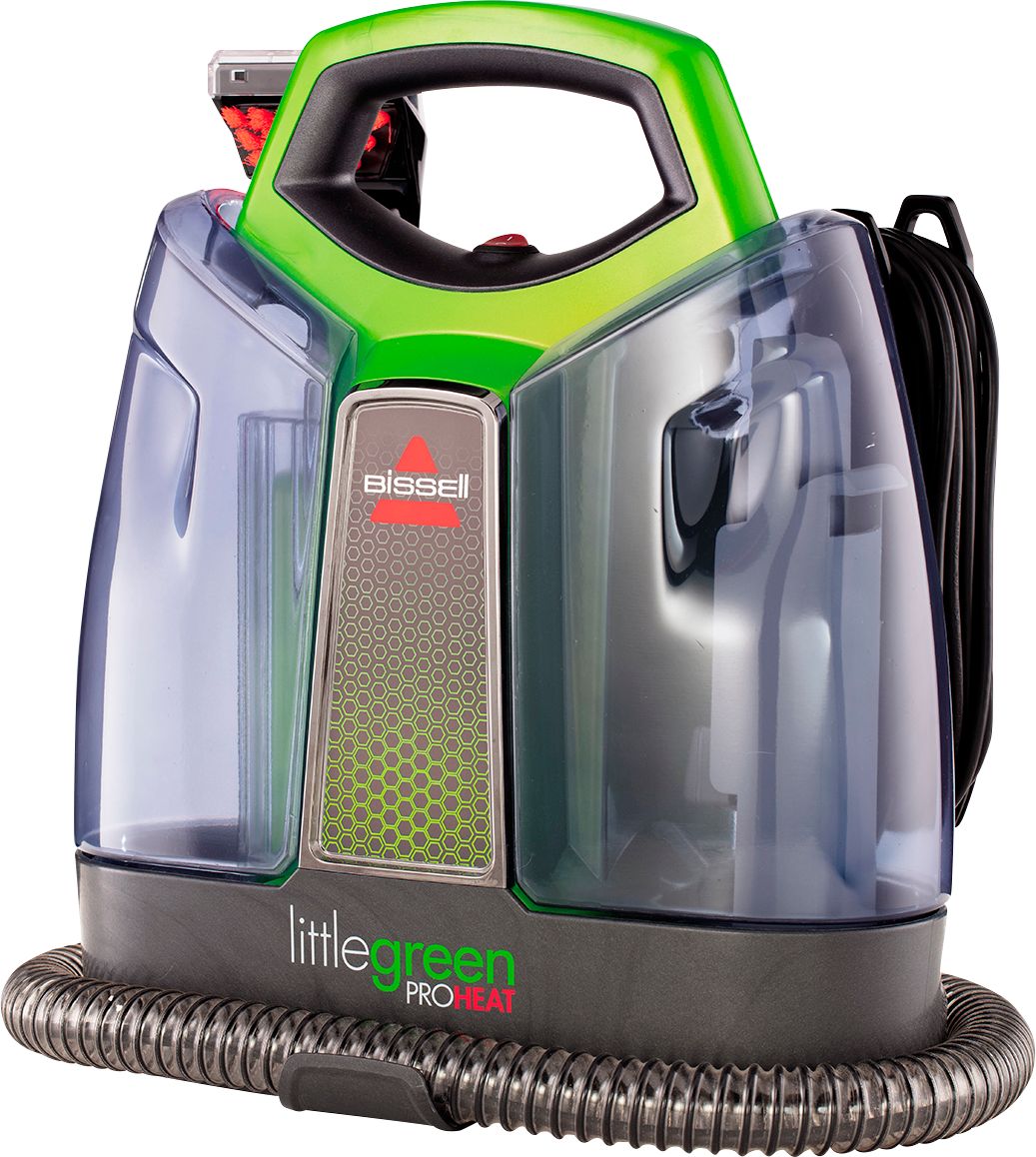 Left View: BISSELL - Little Green ProHeat Corded Handheld Deep Cleaner - Titanium With Chacha Lime Accents