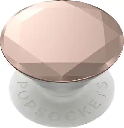Angle. PopSockets - PopGrip Premium Cell Phone Grip and Stand - Metallic Diamond Rose Gold.