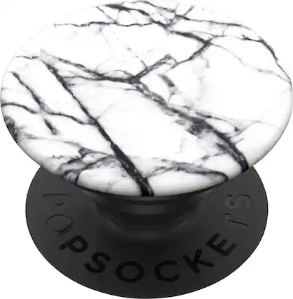 Angle. PopSockets - PopGrip Cell Phone Grip & Stand - Dove White Marble.