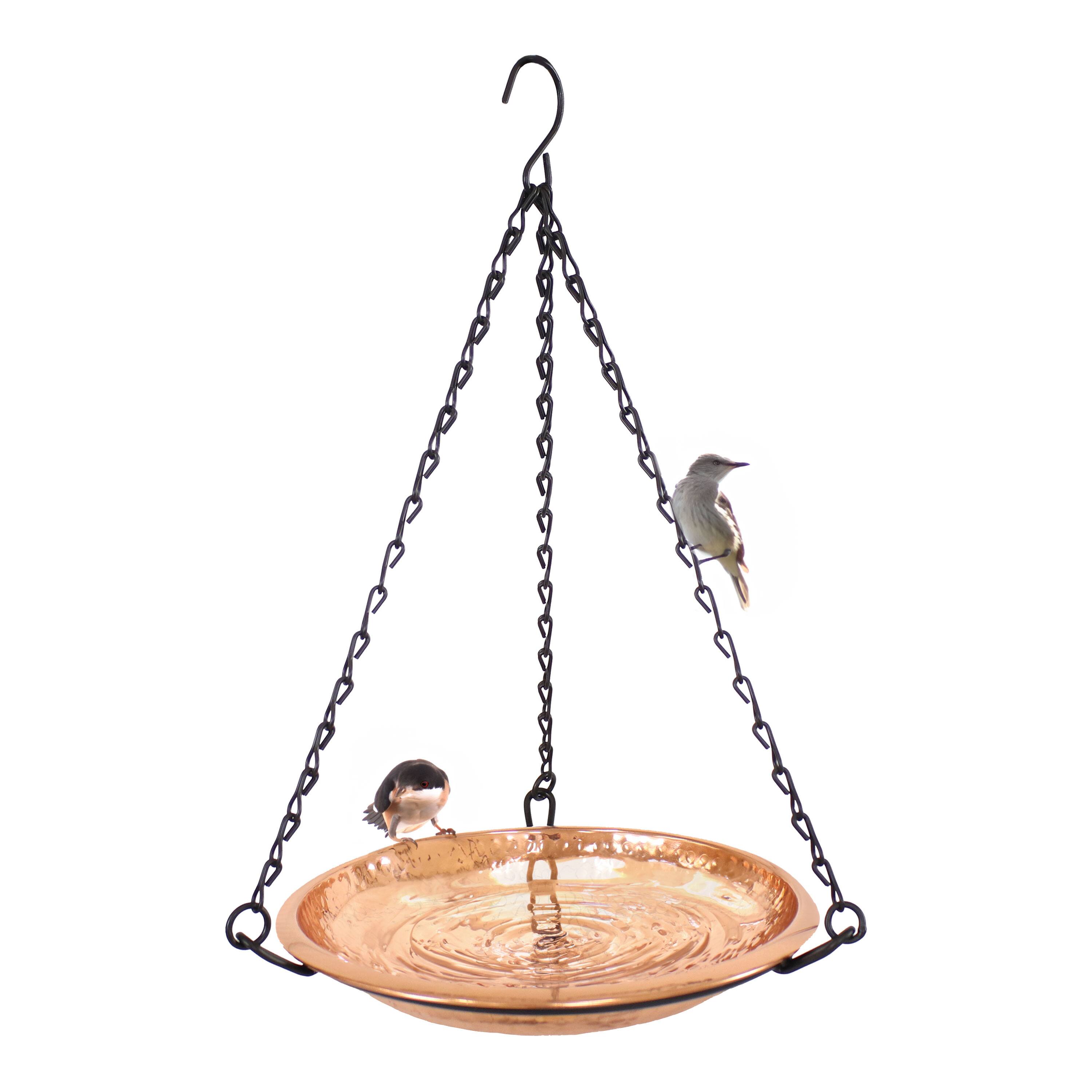 Alt View 5. Sunnydaze - Hand-Hammered Hanging Bird Bath or Bird Feeder with Chain - Copper.