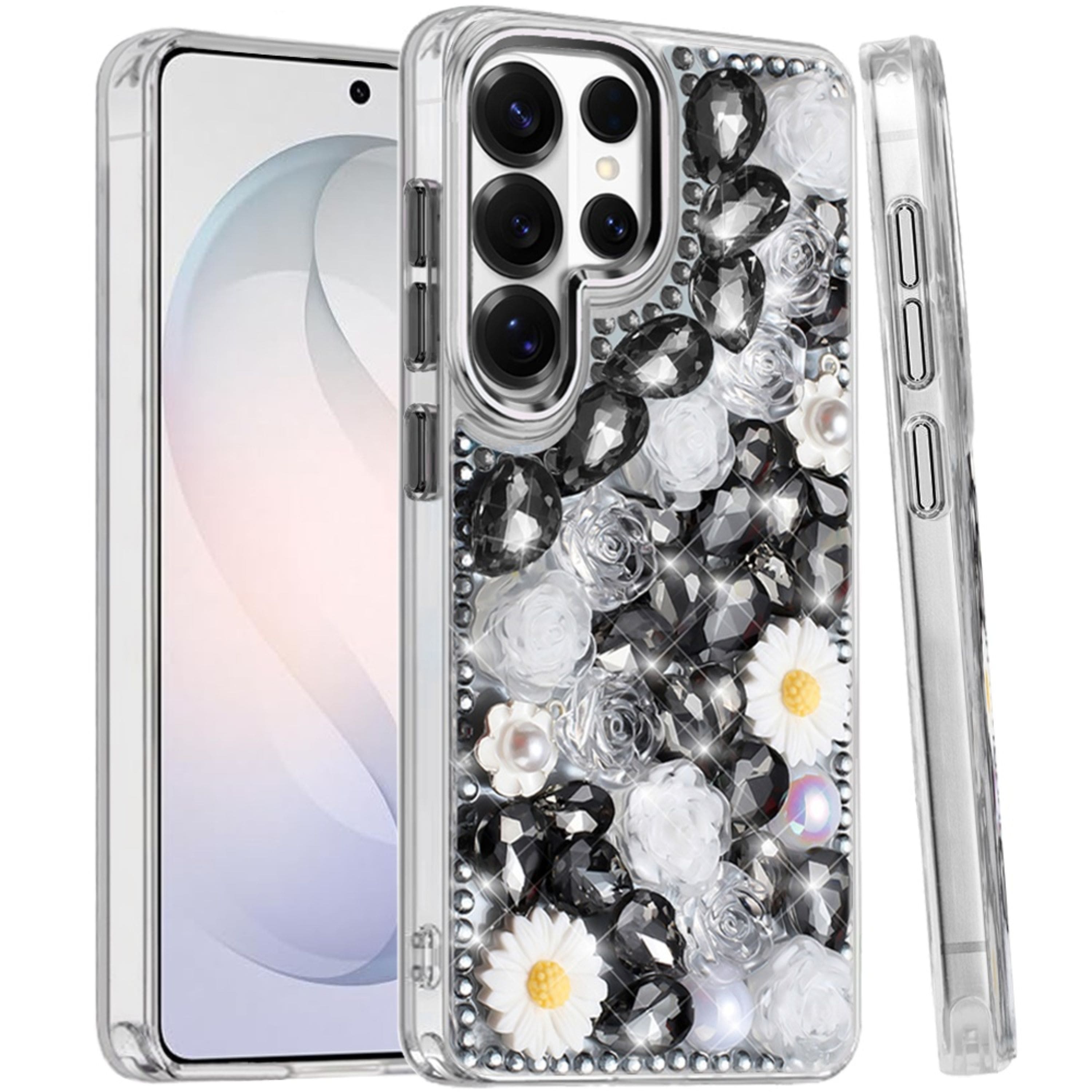 Kitcheniva - 3D Floral Rhinestone Jewel Case With Tempered Glass For Samsung S26 Ultra - Black price history on PriceWatchPro