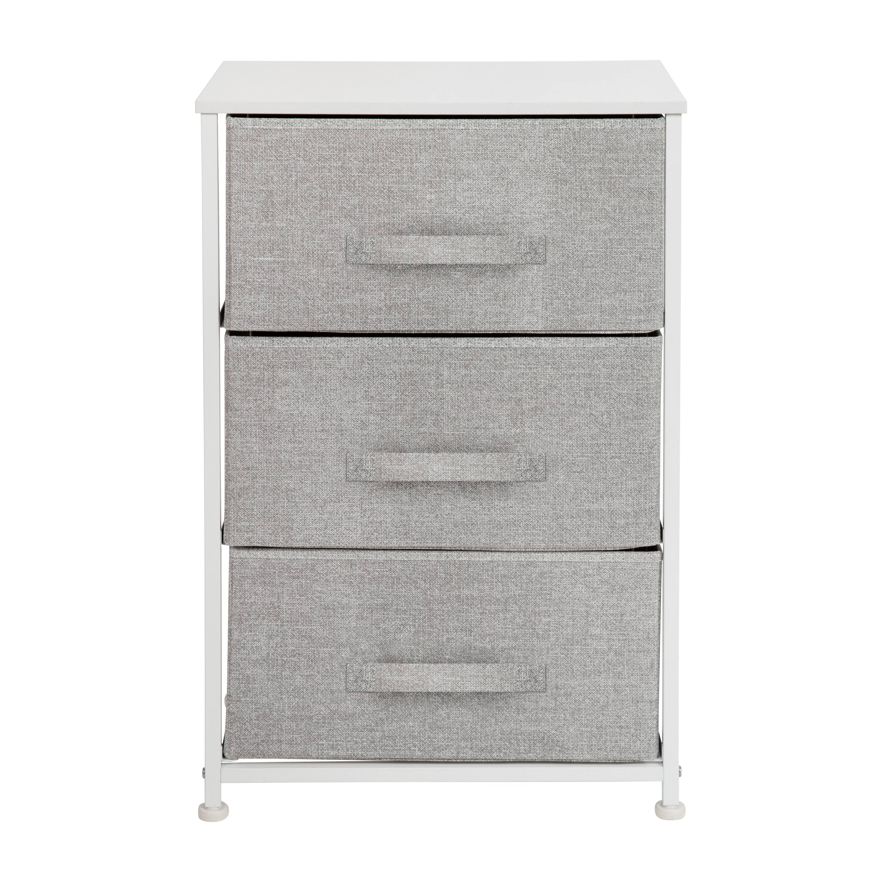 Alt View 7. Emma + Oliver - 3 Drawer Vertical Storage Dresser with Wood Top & Fabric Pull Drawers - Gray Drawers/White Frame.