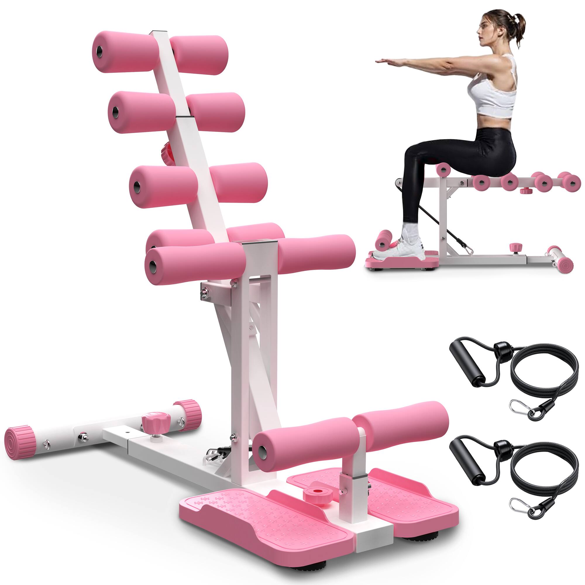Anysun - Deep Squat Machine with Resistance Bands - Glute & Leg Trainer for Home Gym, Apartment & Office - Pink