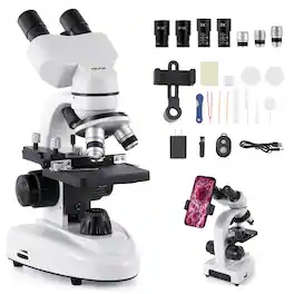 VEVOR - Compound Binocular Microscope, 40-2000X Magnification, Professional Compound Microscope for Adult with Phone Adapter - White