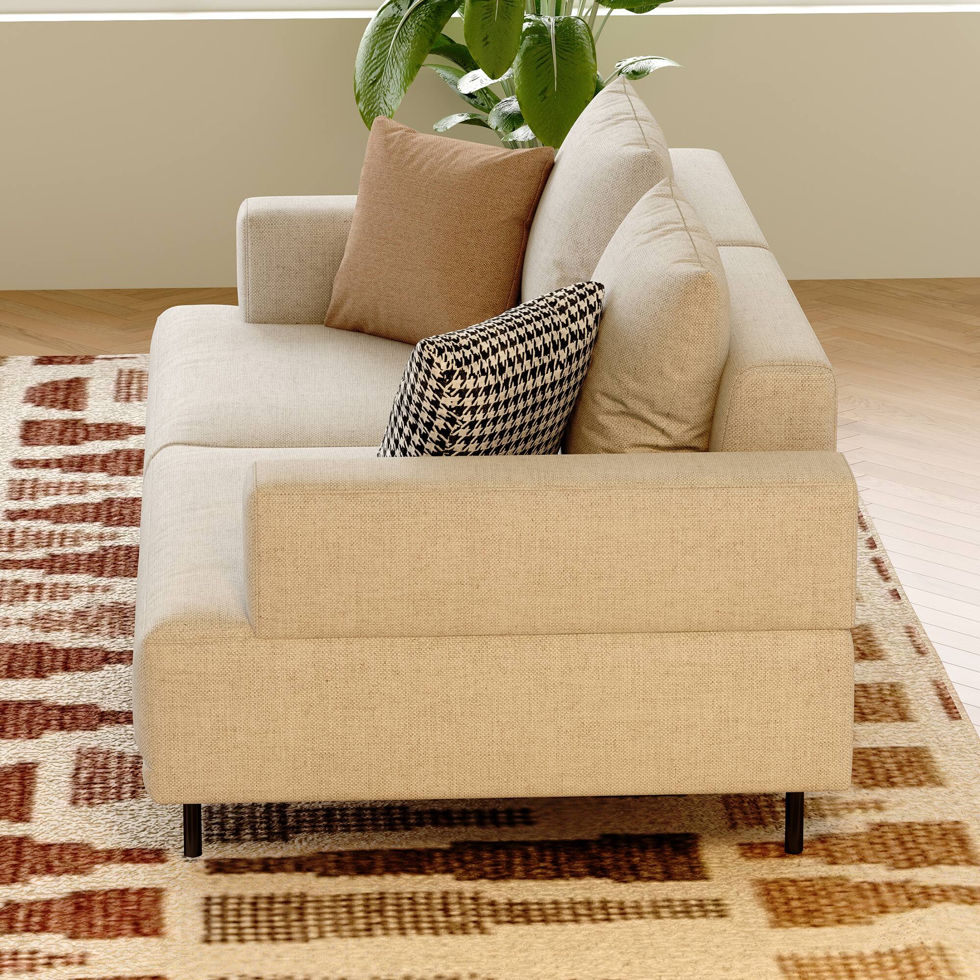 Alt View 10. luck idea - 66.14" Breathable Cotton-Linen Fabric Sofa,couch, Solid Wood Frame, High-Elastic Sponge Seat Cushion - Light Beige.
