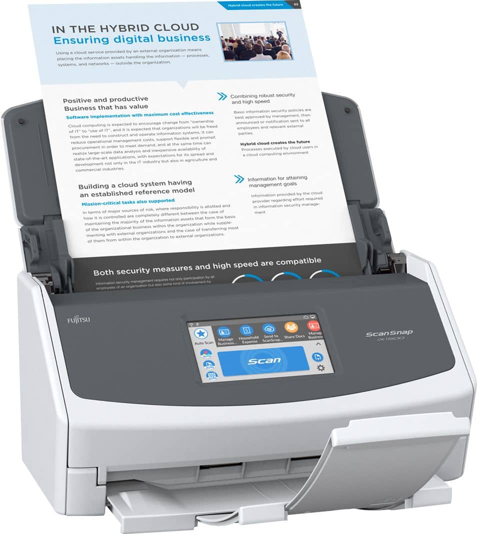 Angle. Fujitsu - ScanSnap iX1500 Color Duplex Document Scanner with Touch Screen with Web Connectivity - White/Gray.
