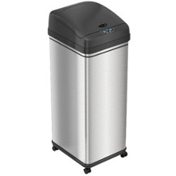 iTouchless - 13 Gallon Touchless Sensor Trash Can with Wheels and AbsorbX Odor Control System, Stainless Steel Automatic Kitchen Bin - Black/Silver - Angle_Zoom